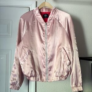 VALFRE pink satin mermaid shell embroidered full zip up bomber jacket